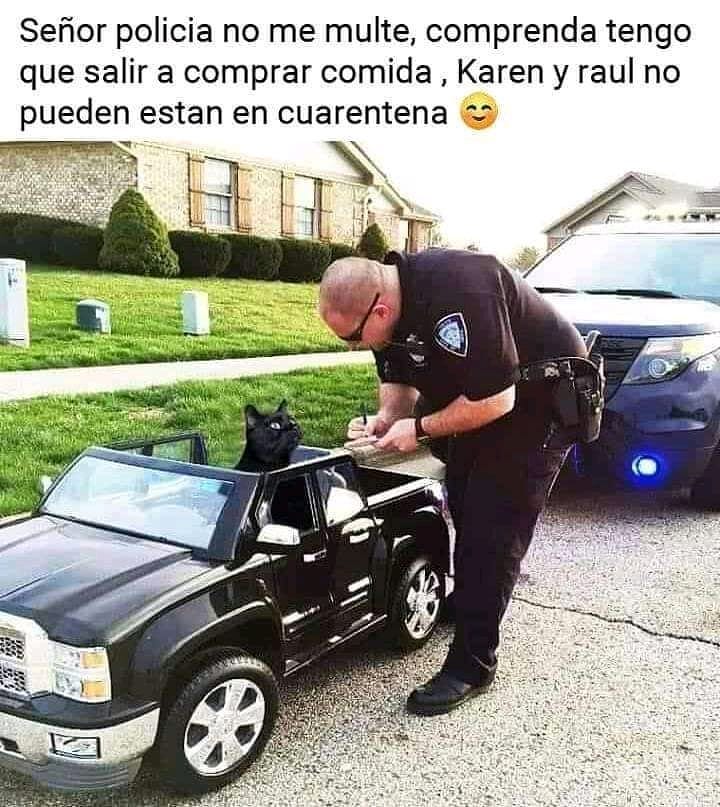 Señor policía no me multe, comprenda tengo que salir a comprar comida, Karen y Raul no pueden están en cuarentena.
