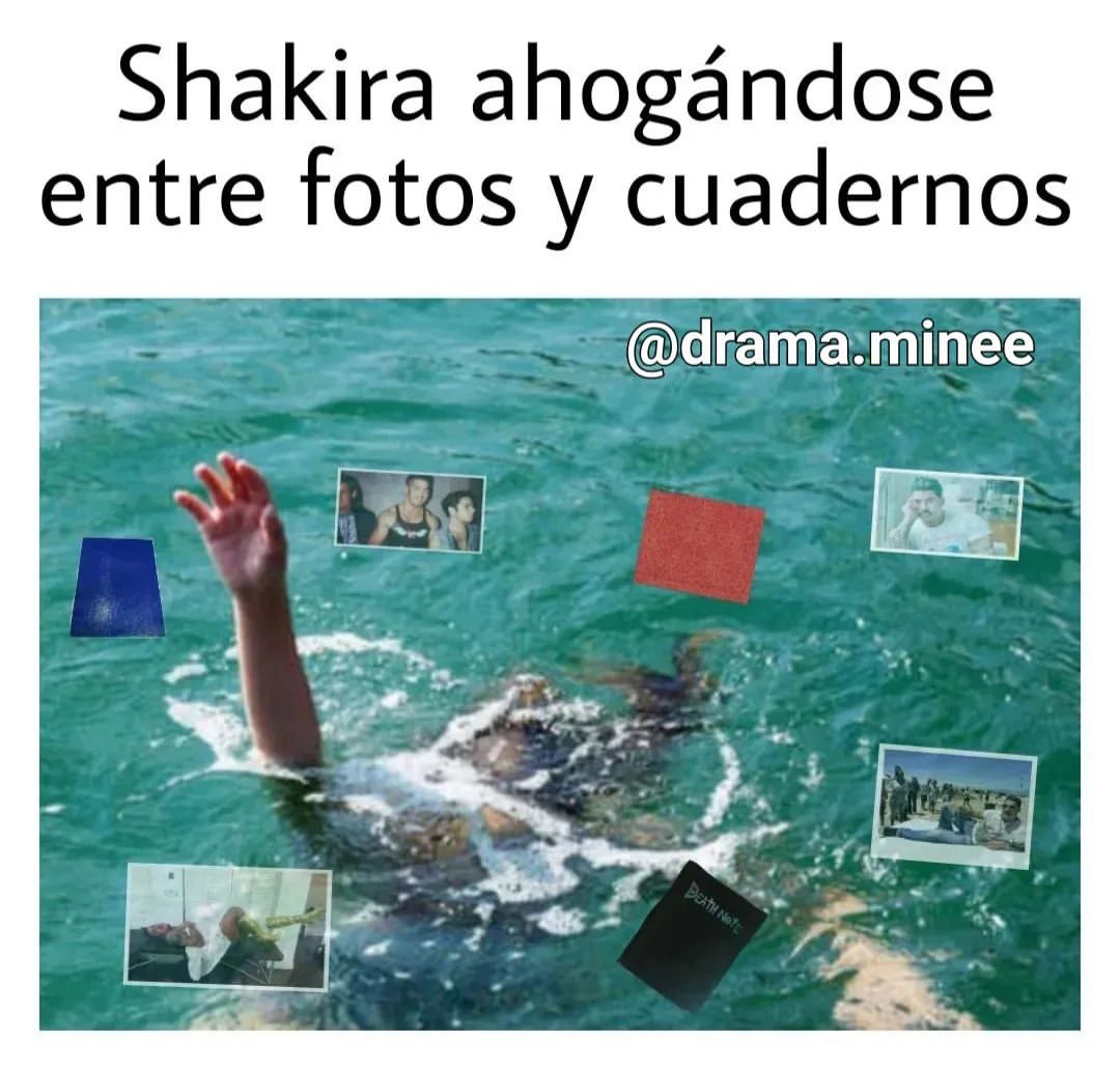 Shakira ahogándose entre fotos y cuadernos.