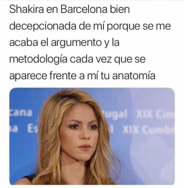 Shakira en Barcelona bien decepcionada de mí porque se me acaba el argumento y la metodología cada vez que se aparece frente a mí tu anatomía.