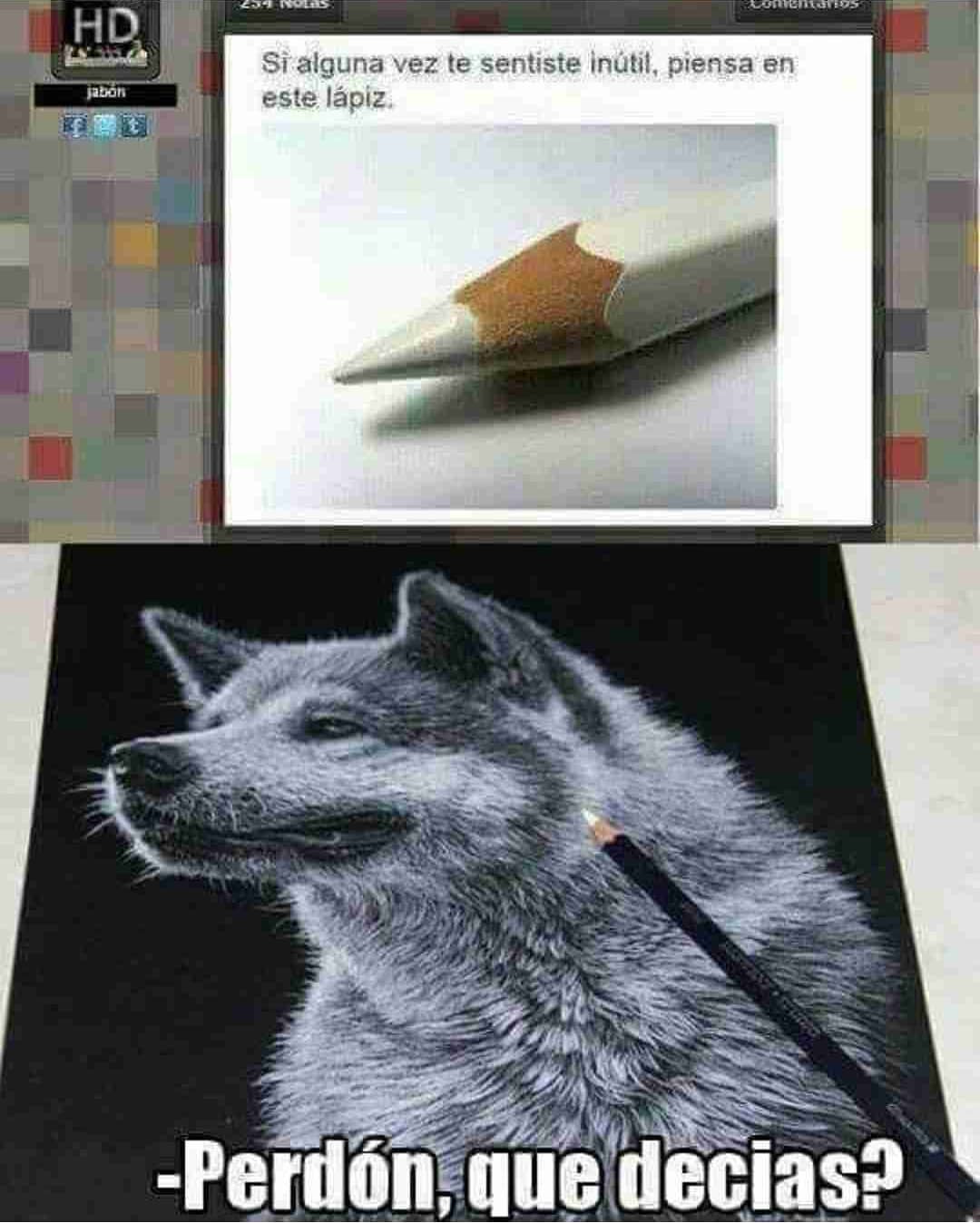 Si alguna vez te sentiste inútil, piensa en este lápiz.  Perdón, qué decías?