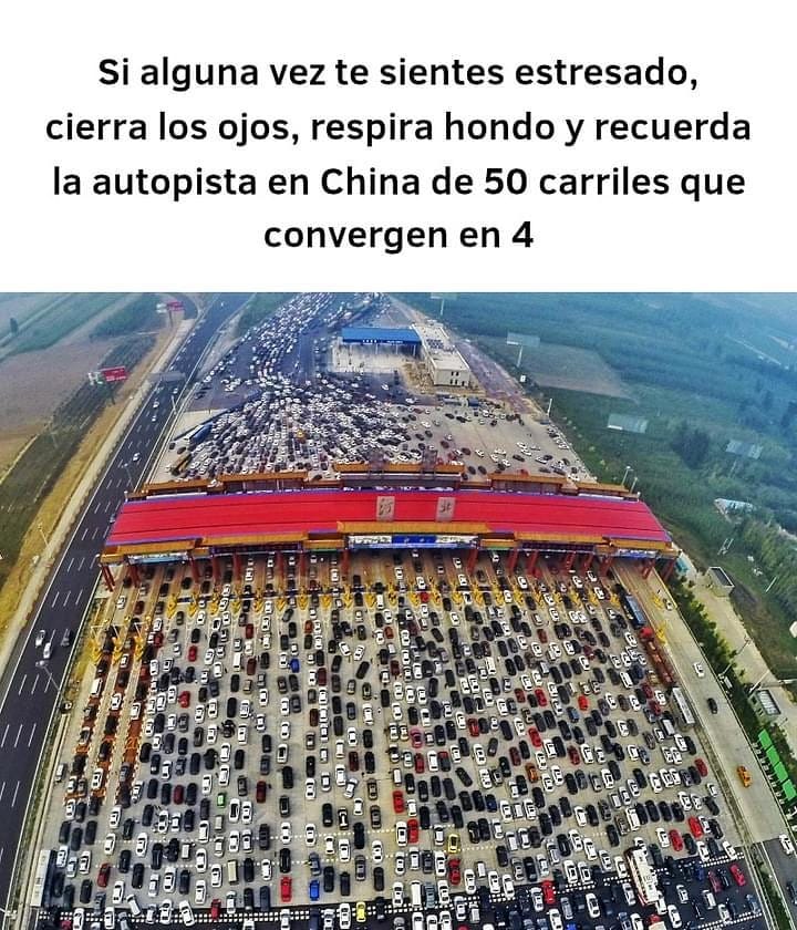 Si alguna vez te sientes estresado, cierra los ojos, respira hondo y recuerda la autopista en China de 50 carriles que convergen en 4.