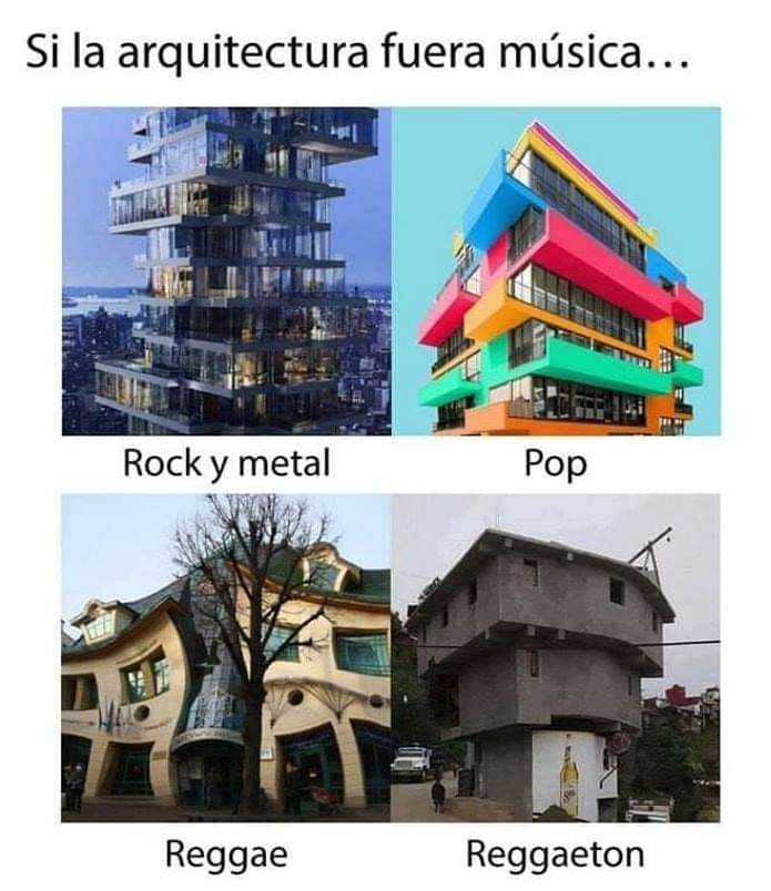 Si la arquitectura fuera música... Rock y metal. Reggae. Pop. Reggaeton.