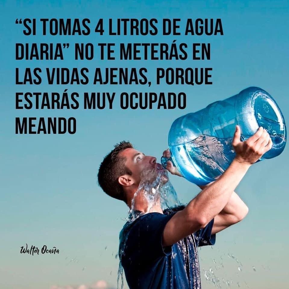 Si tomas 4 litros de agua diaria, no te meterás en las vidas ajenas, porque estarás muy ocupado meando.