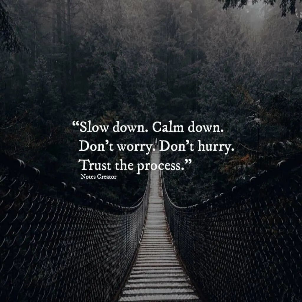 Slow down. Calm down. Don't worry. Don't hurry. Trust the process ...