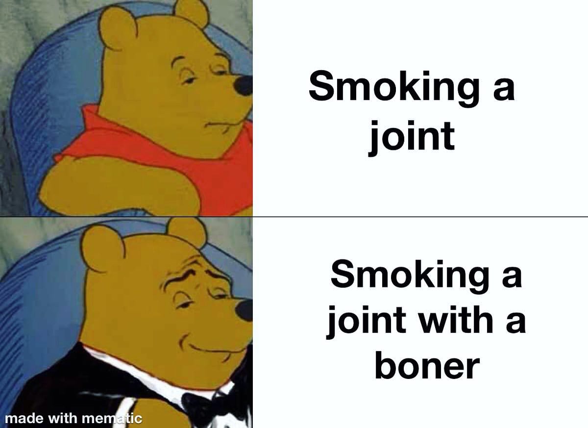 Smoking a joint. Smoking a joint with a boner.