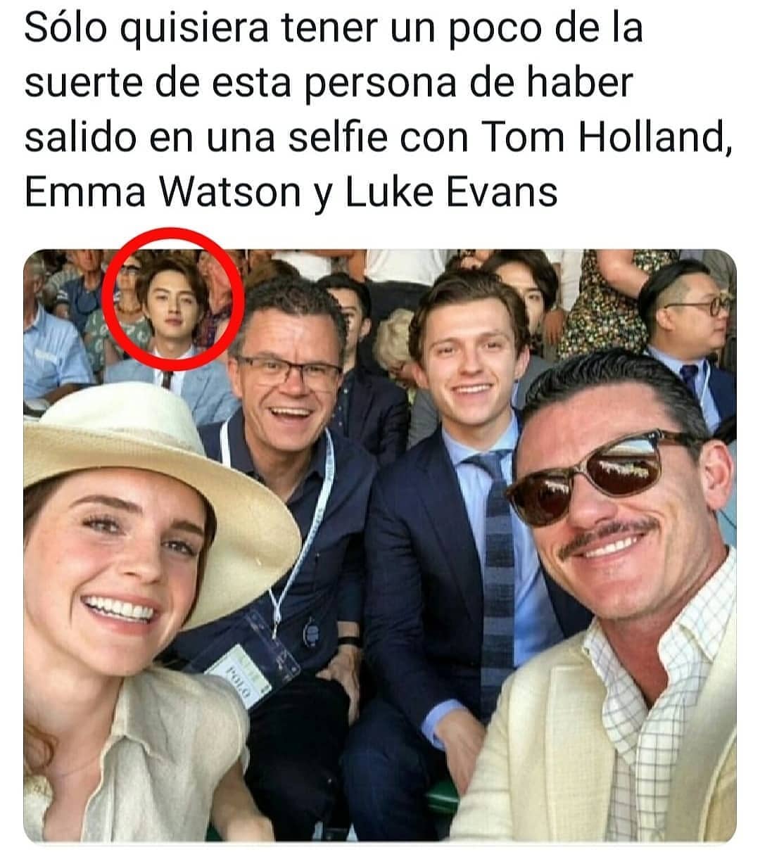 Sólo quisiera tener un poco de la suerte de esta persona de haber salido en una selfie con Tom Holland, Emma Watson y Luke Evans.
