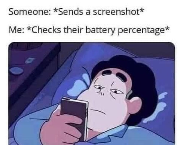 Someone: *Sends a screenshot* Me: *Checks their battery percentage*