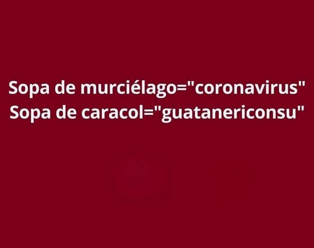 Sopa de murciélago = "coronavirus"  Sopa de caracol = "guatanericonsu"