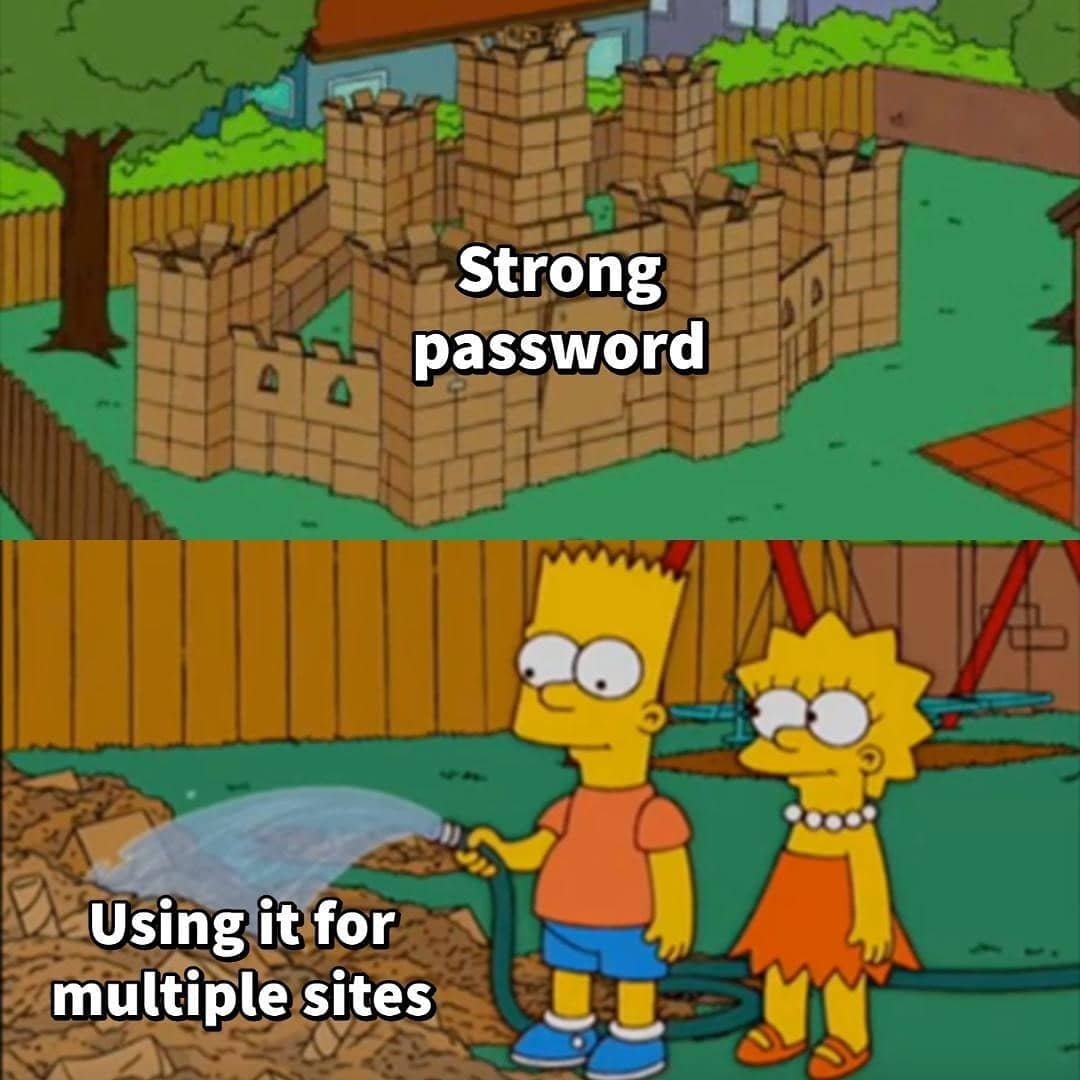 Strong password. Using it for multiple sites.