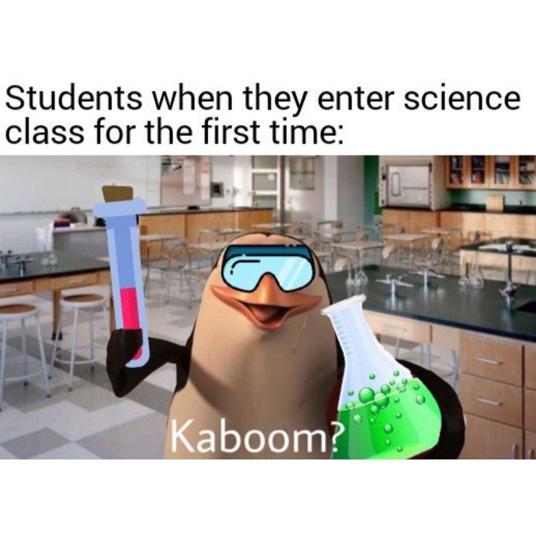 Students when they enter science class for the first time: Kaboom.
