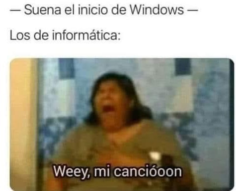 Suena el inicio de Windows. Los de informática: Weey, mi cancióoon.