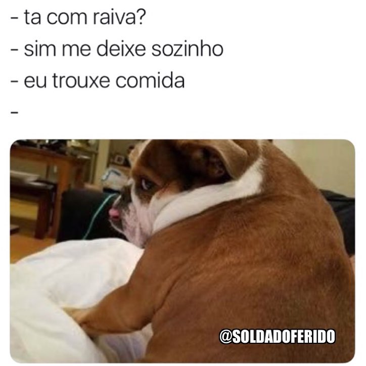 Ta com raiva?  Sim me deixe sozinho.  Eu trouxe comida.