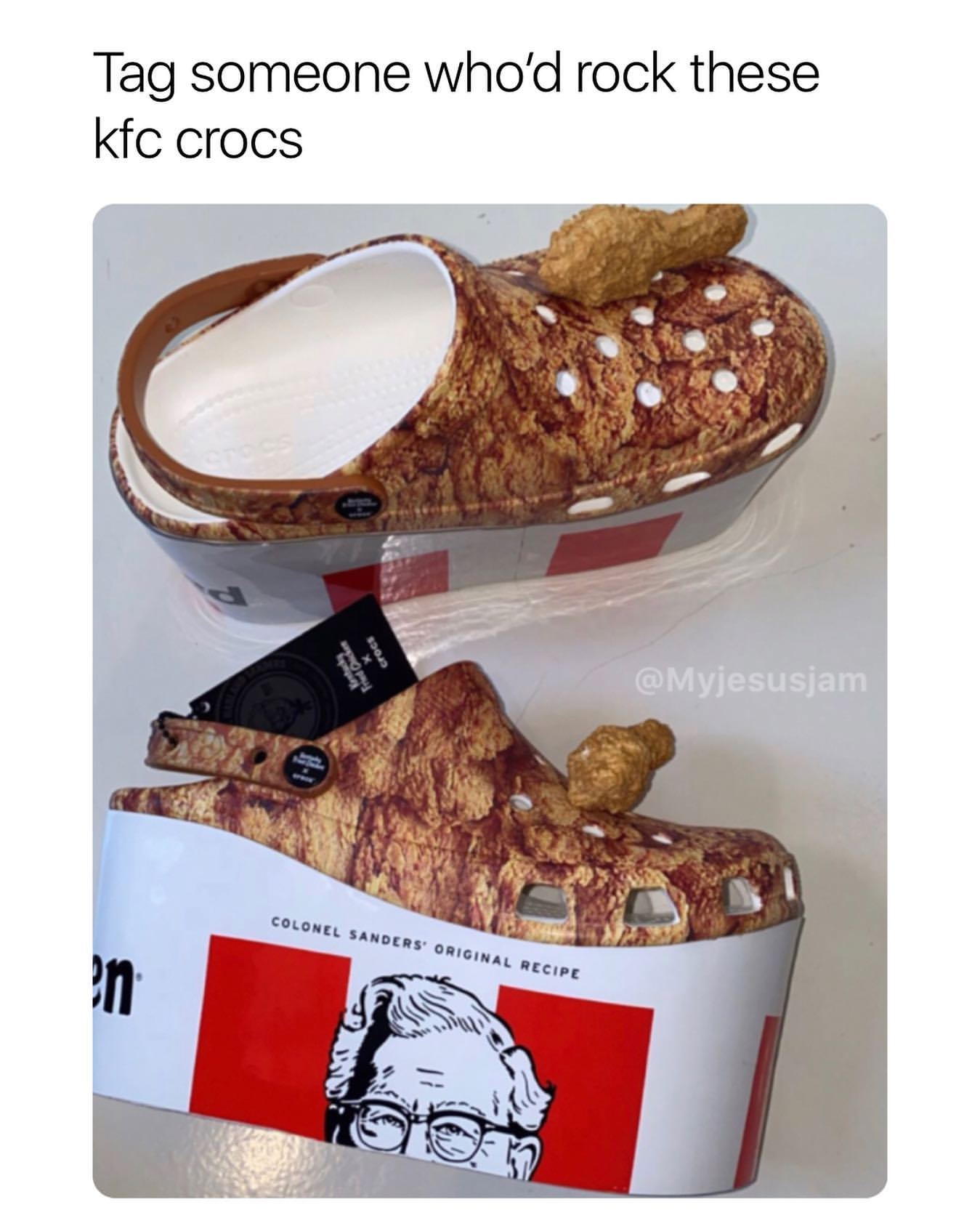 Tag someone who'd rock these kfc crocs.