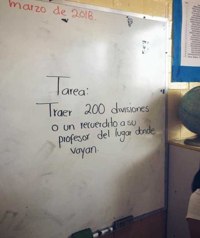 Tarea: Traer 200 divisiones o un recuerdito a su profesor del lugar donde vayan.