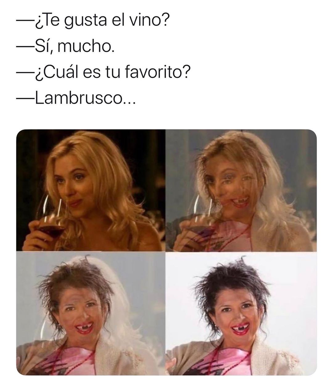 ¿Te gusta el vino?  Sí, mucho.  ¿Cuál es tu favorito?  Lambrusco...