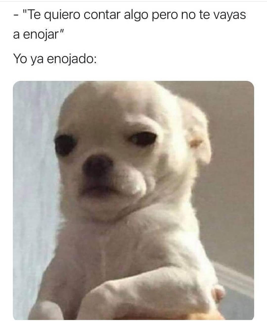 "Te quiero contar algo pero no te vayas a enojar".  Yo ya enojado: