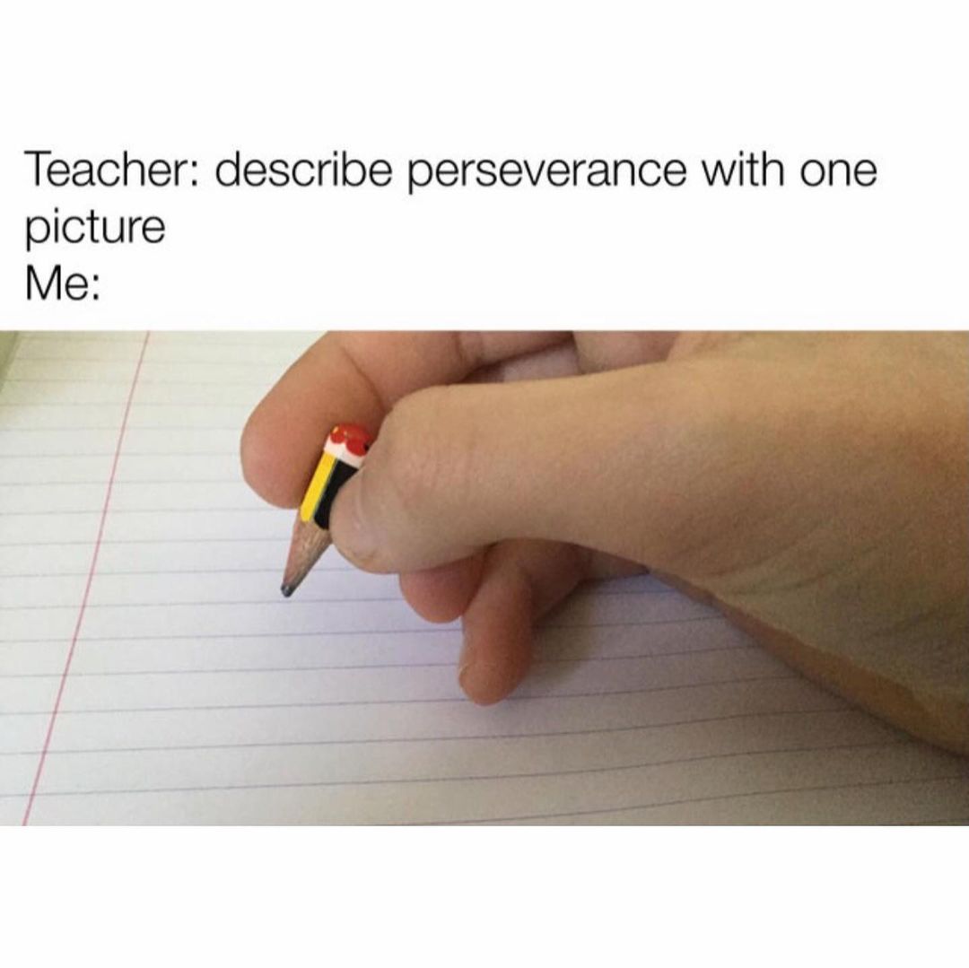 Teacher: Describe perseverance with one picture. Me: