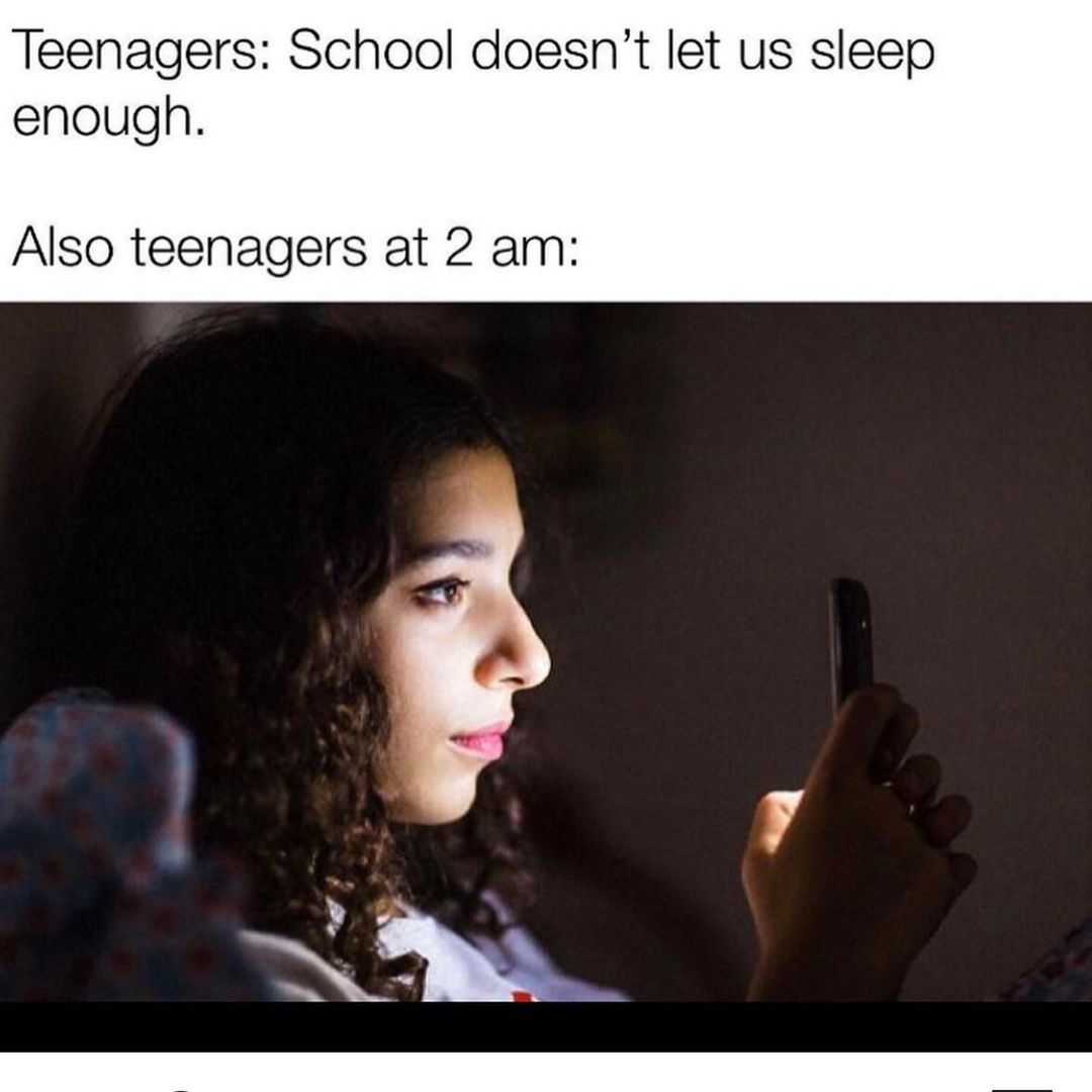 Teenagers: School doesn't let us sleep enough. Also teenagers at 2 am: