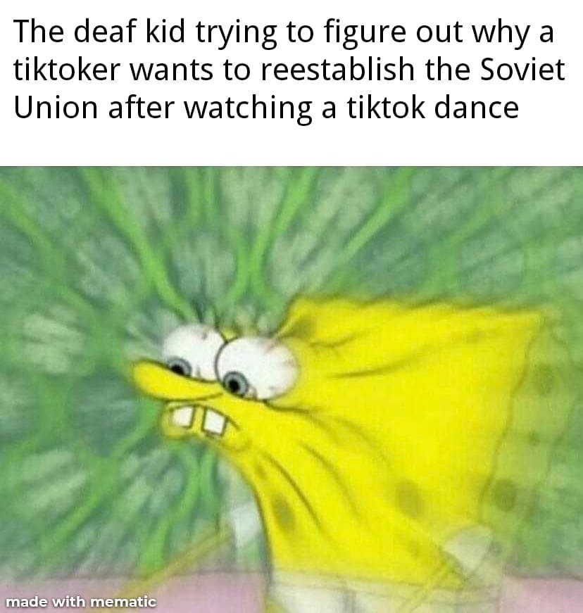 The deaf kid trying to figure out why a tiktoker wants to reestablish the Soviet Union after watching a tiktok dance.