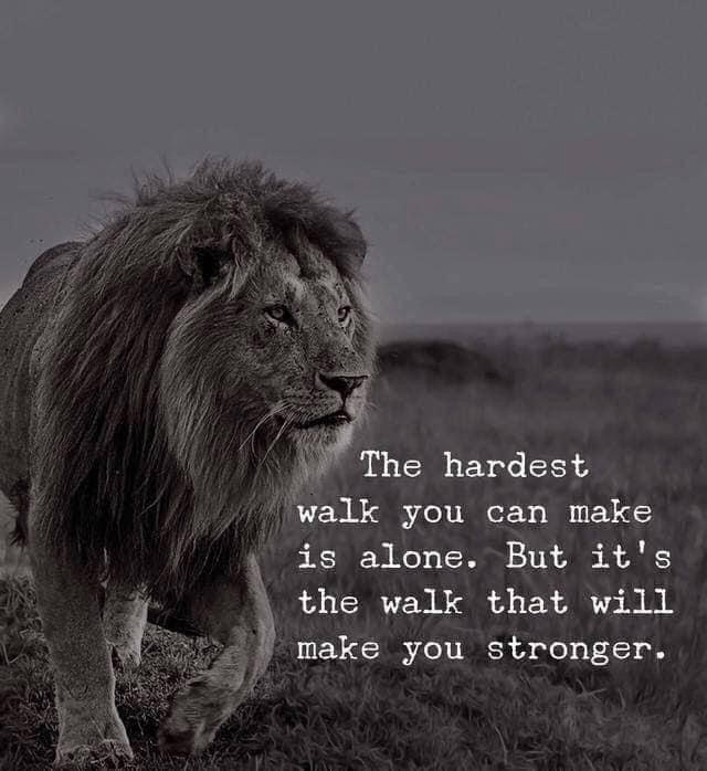 The hardest walk you is alone. But it's the walk that will make you stronger.