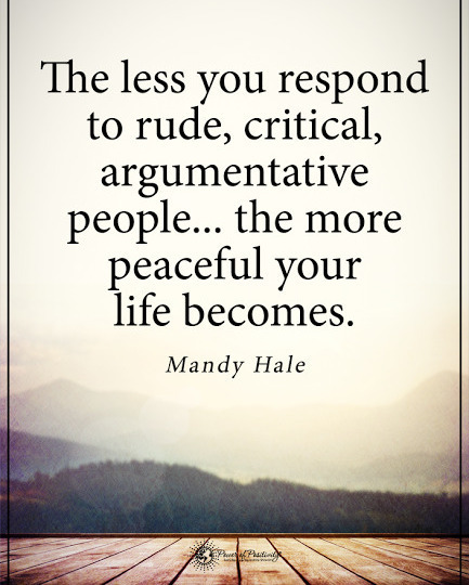 The less you respond to rude, critical, argumentative people... the more peaceful your life becomes.