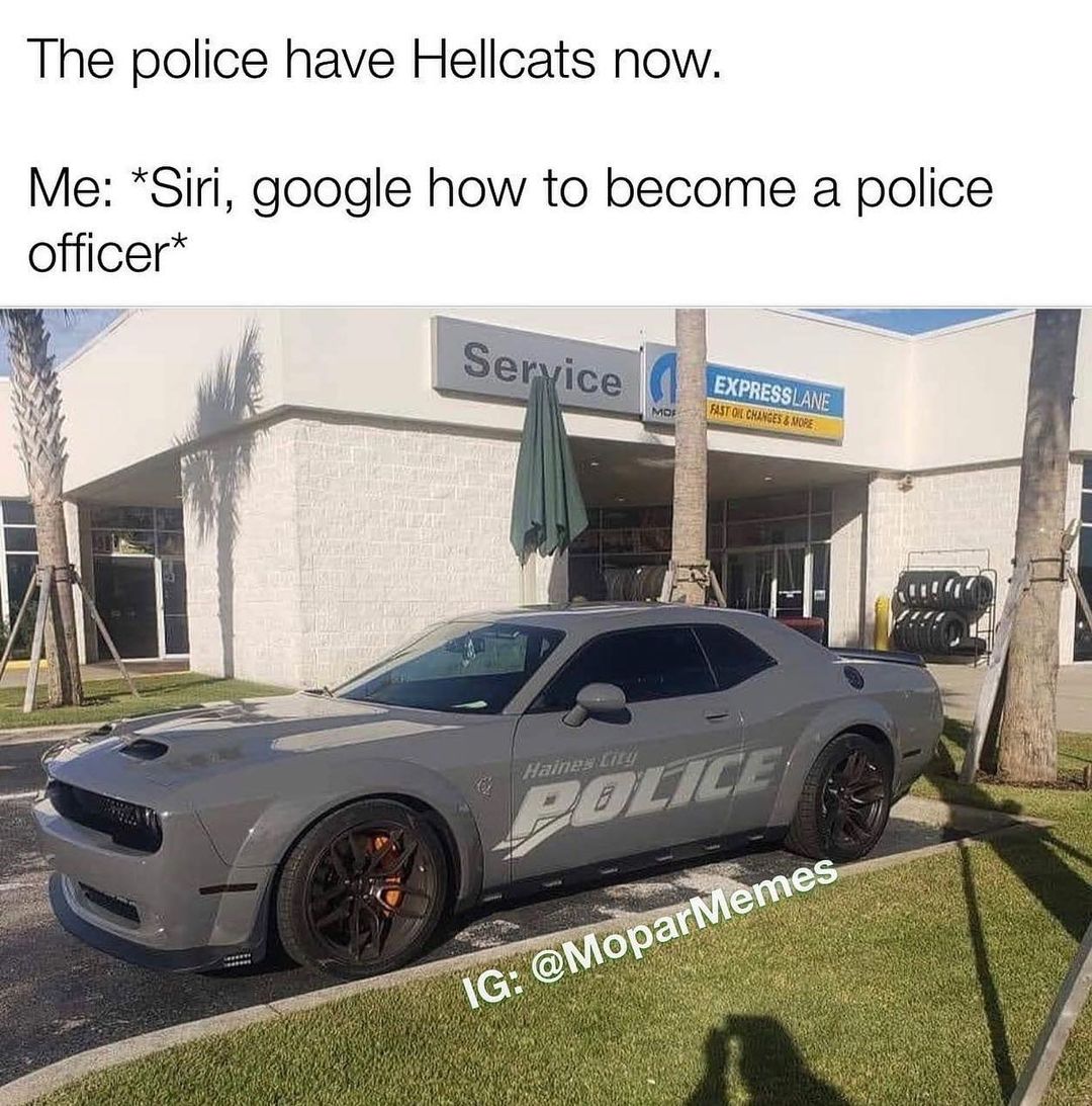 The police have Hellcats now. Me: *Siri, google how to become a police officer*