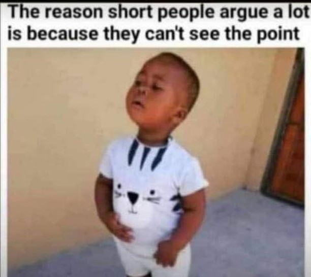 The reason short people argue a lot is because they can't see the point.