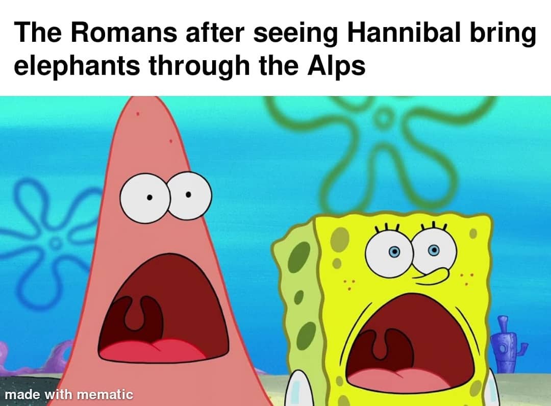 The Romans after seeing Hannibal bring elephants through the Alps.