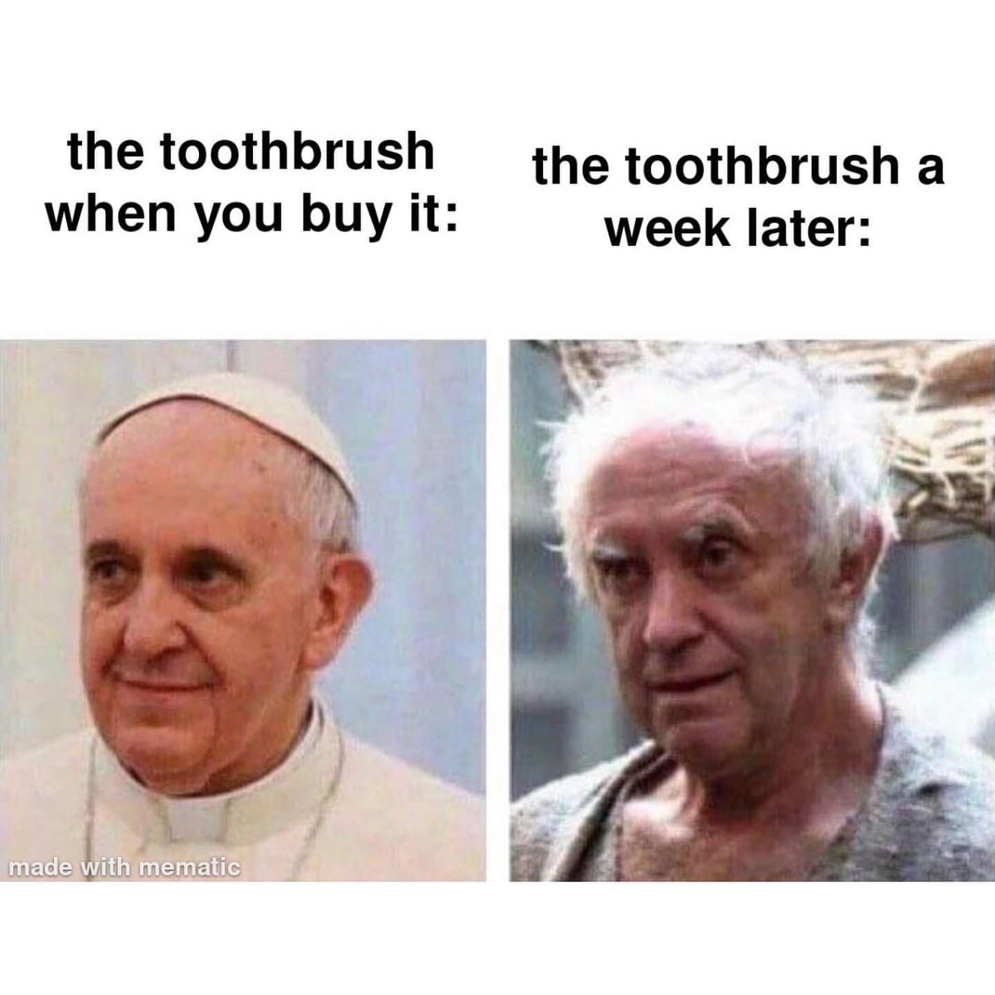 The toothbrush when you buy it: The toothbrush a week later: