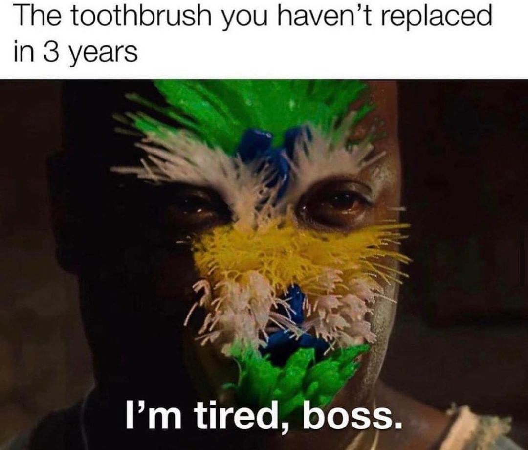 The toothbrush you haven't replaced in 3 years.  I'm tired, boss.