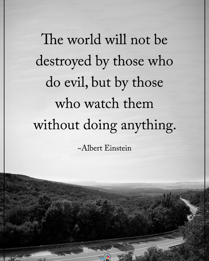 The world will not be destroyed by those who do evil, but by those who watch them without doing anything. Albert Einstein.