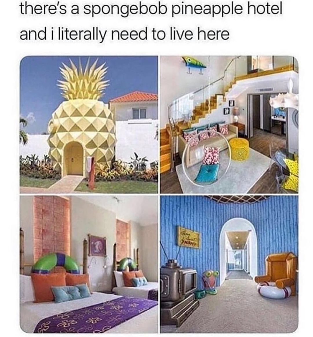 There's a spongebob pineapple hotel and I literally need to live here.