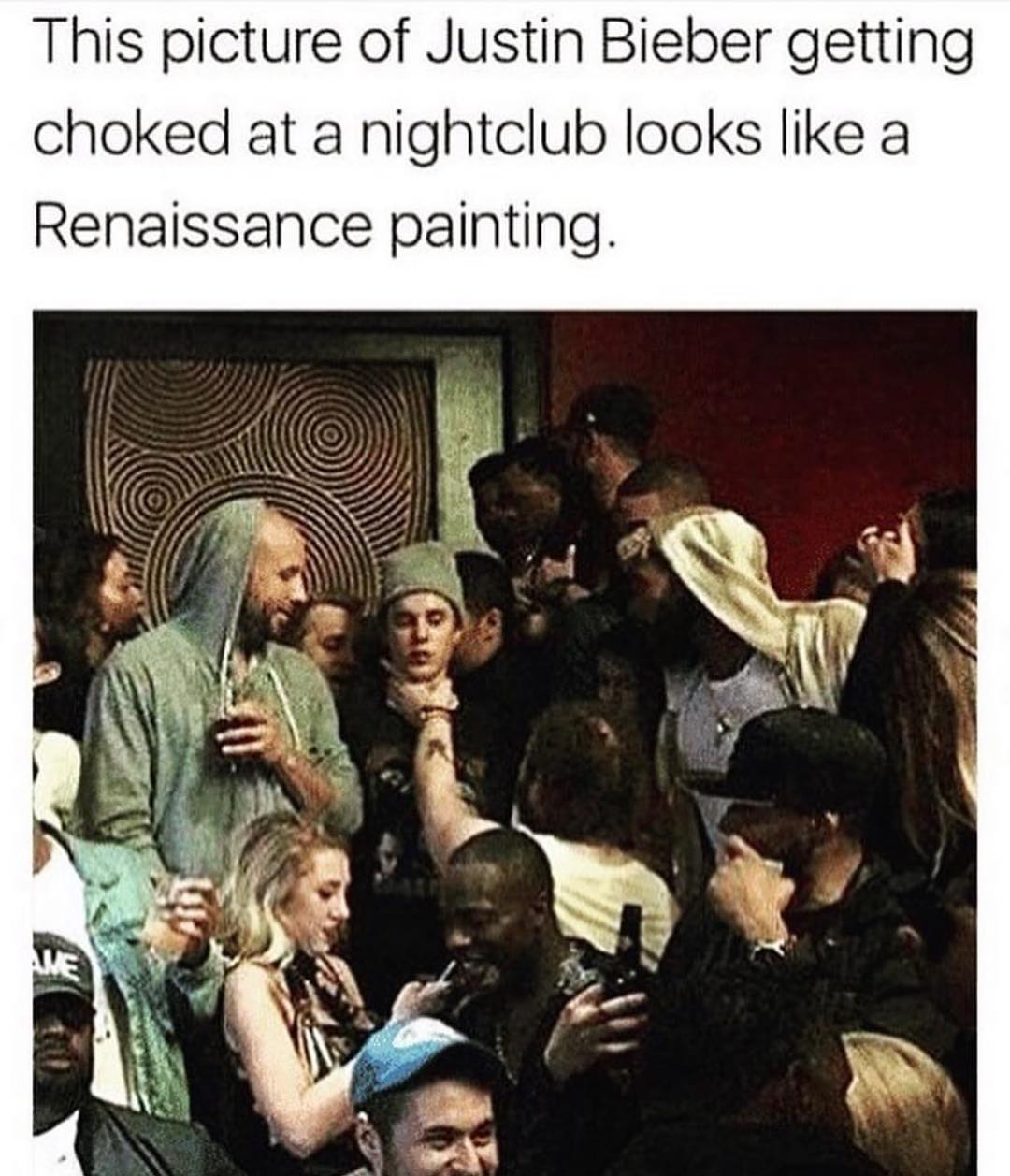 This picture of Justin Bieber getting choked at a nightclub looks like a Renaissance painting.
