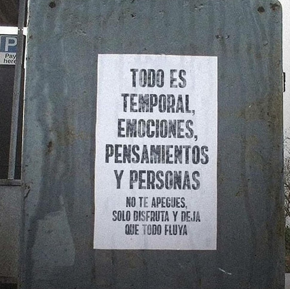 Todo es temporal, emociones, pensamiento y personas. No te apegues, solo disfruta y deja que todo fluya.