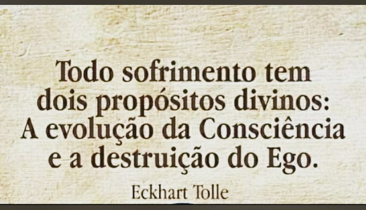 Todo sofrimento tem dois propósitos divinos: A evolução da consciência e a destruição do ego. Eckhart Tolle.