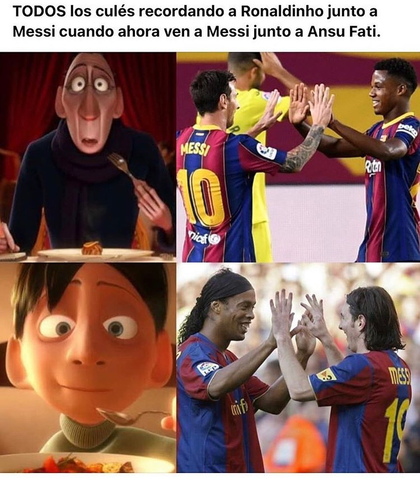 Todos los culés recordando a Ronaldinho junto a Messi cuando ahora ven a Messi junto a Ansu Fati.