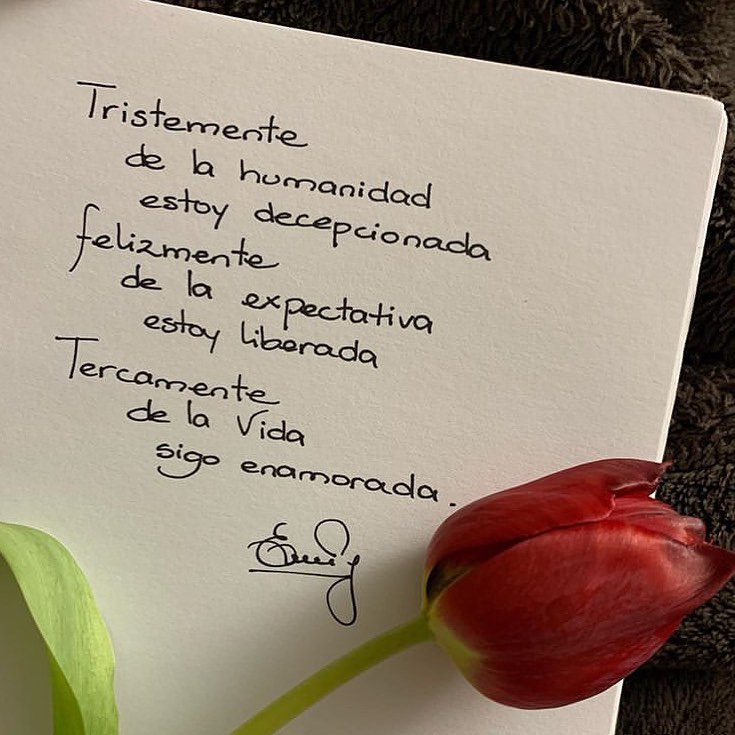 Tristemente de la humanidad estoy decepcionada. Felizmente de la  expectativa estoy liberada. Tercamente de la vida sigo enamorada. - Frases