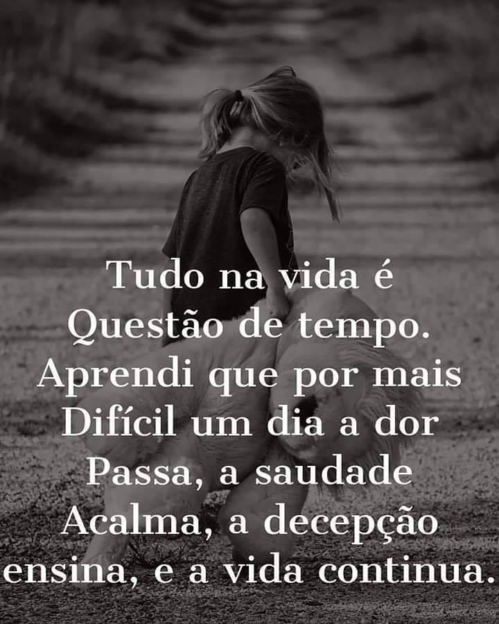 Tudo n vida é questão de tempo. Aprendi que por mais difícil um dia a dor passa, a saudade acalma, a decepção ensina, e a vida continua.