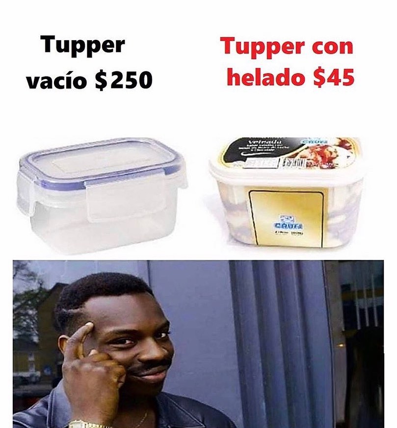 Tupper vacío $250. / Tupper con helado $45.