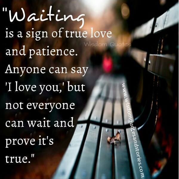 Waiting is a sign of true love and patience. Anyone can say I love you, but not everyone can wait and prove it's true.