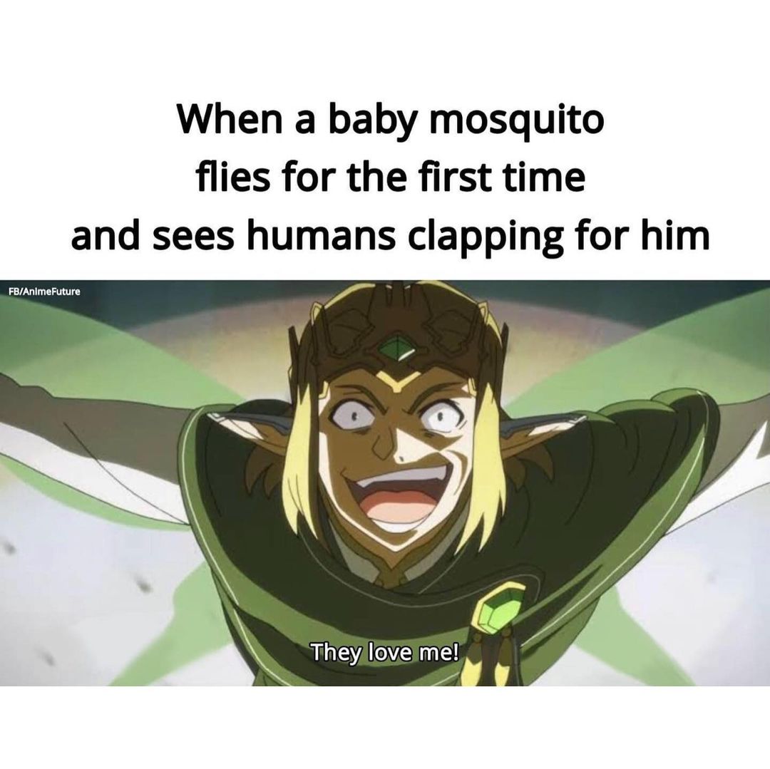 When a baby mosquito flies for the first time and sees humans clapping for him.  They love me!