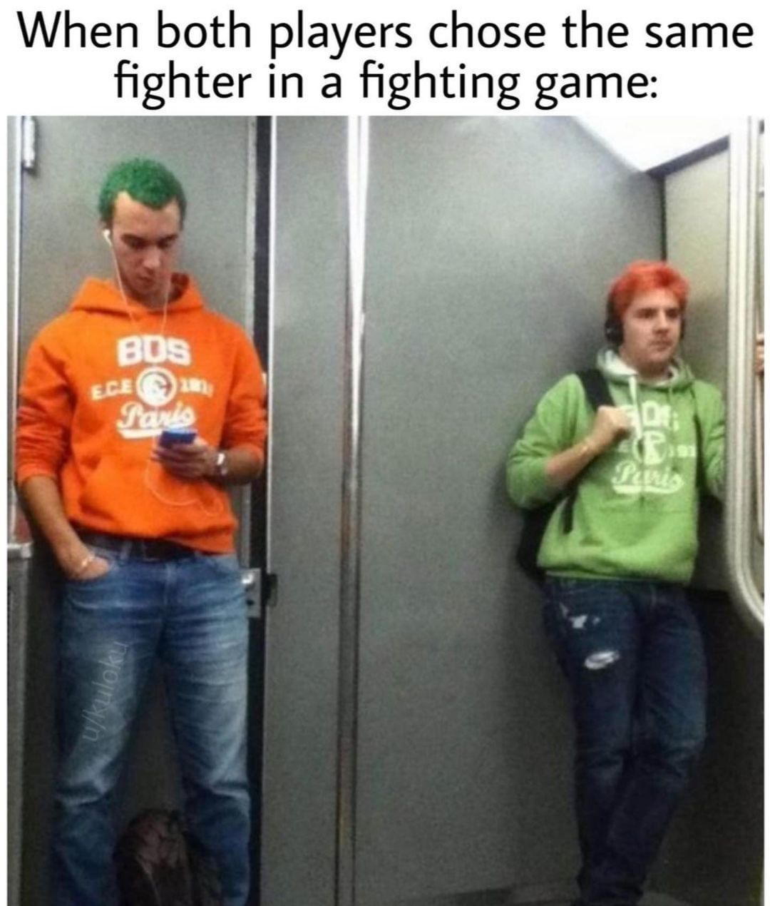 When both players chose the same fighter in a fighting game:
