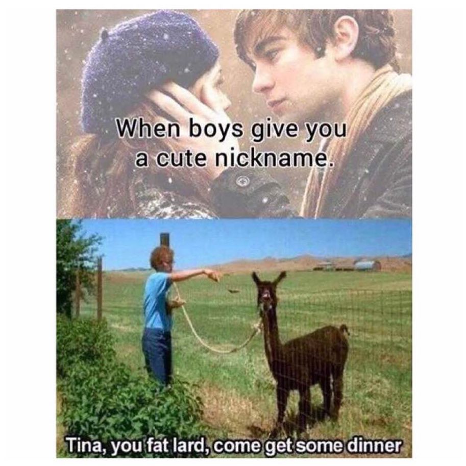 When boys give you a cute nickname. Tina, you fat lard, come get some dinner.