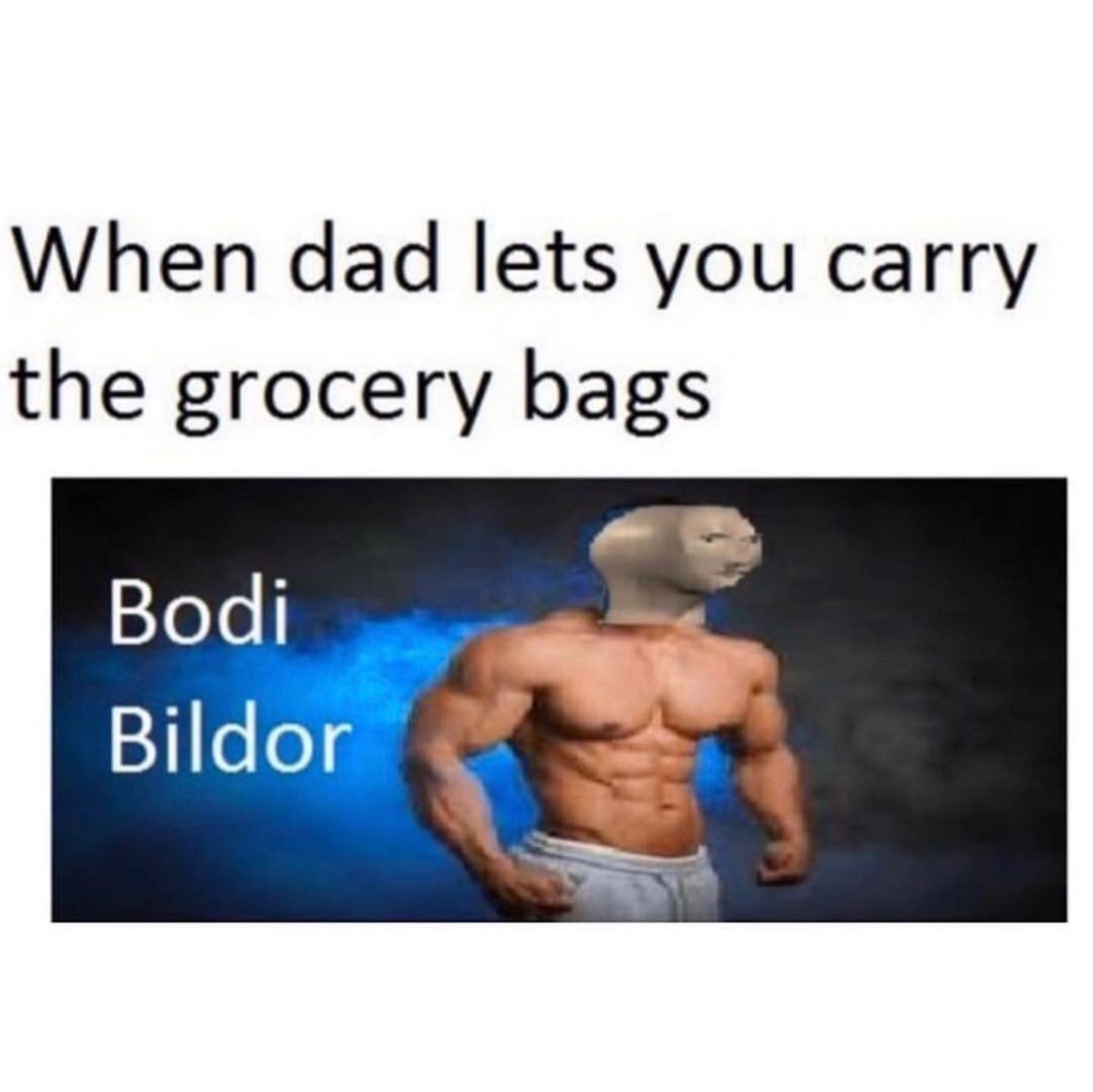 When dad lets you carry the grocery bags. Bodi Bildor.