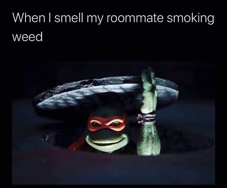 When I smell my roommate smoking weed.