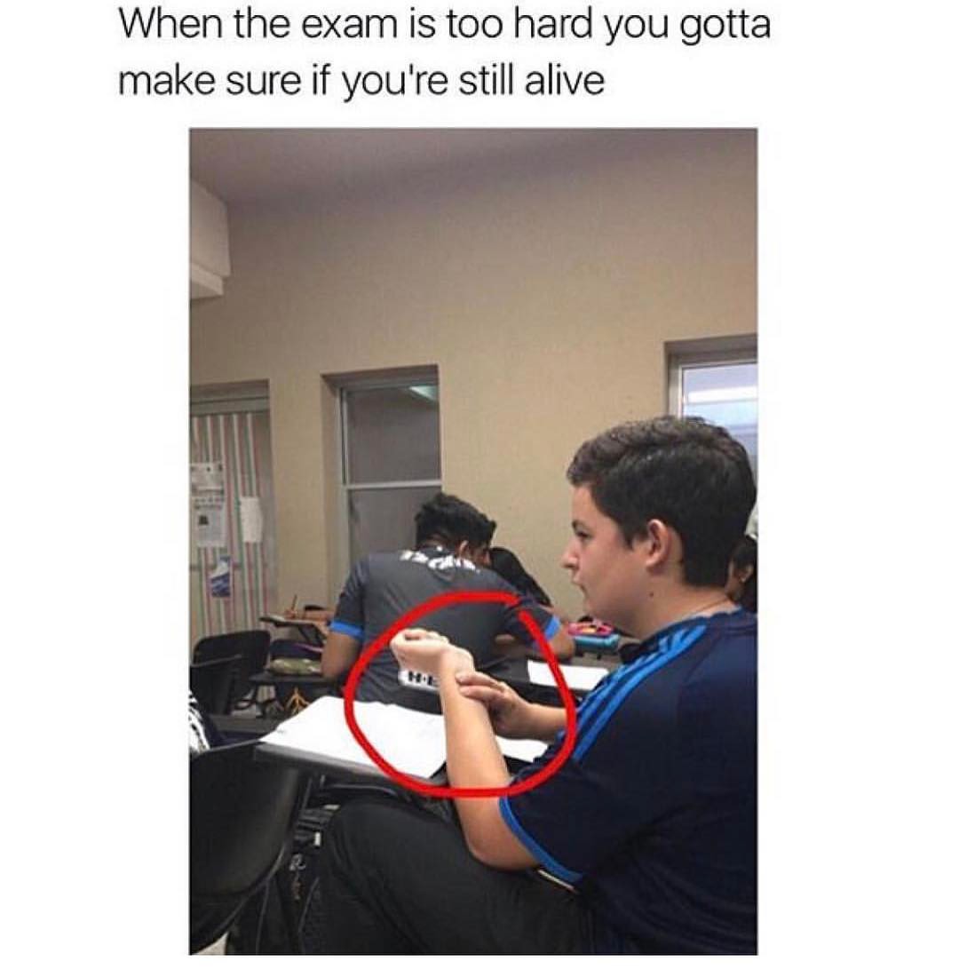 When the exam is too hard you gotta make sure if you're still alive.