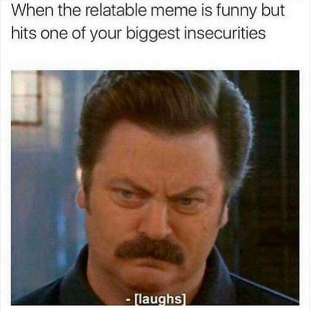 When the relatable meme is funny but hits one of your biggest insecurities. [Laughs]