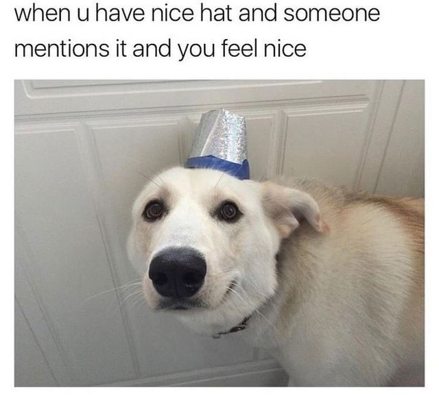 When u have nice hat and someone mentions it and you feel nice.