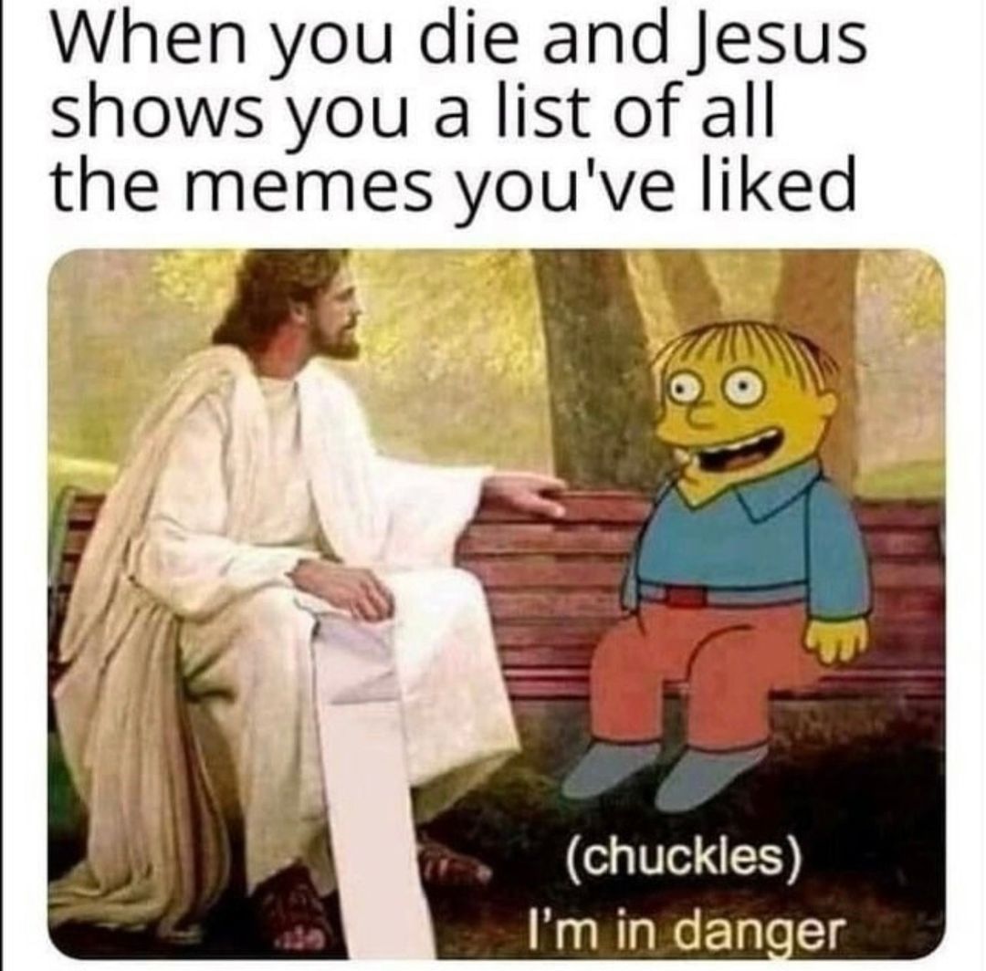 When you die and Jesus shows you a list of all the memes you've liked. (chuckles) I'm in danger.