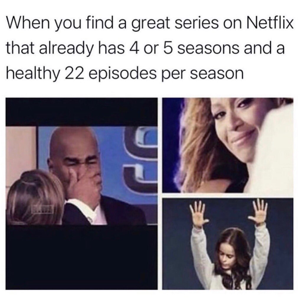 When you find a great series on Netflix that already has 4 or 5 seasons and a healthy 22 episodes per season.